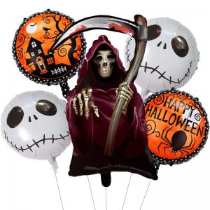 H14413 - KIT BALÃO MORTE HALLOWEEN METALIZADO TAM: PCT C/ 5 PÇS (PRODUTO CERTIFICADO PELO INMETRO)      